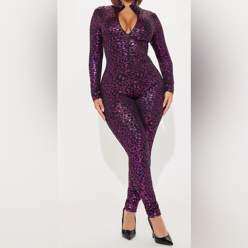 Fashion Nova Vibrant Purple Leopard Jumpsuit